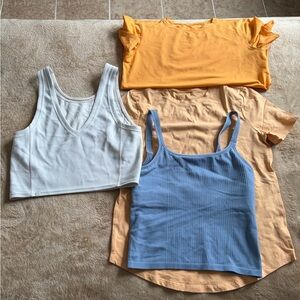 Lululemon Bundle Women’s Ribbed Tank & Crop Top Set - Blue, White, Yellow